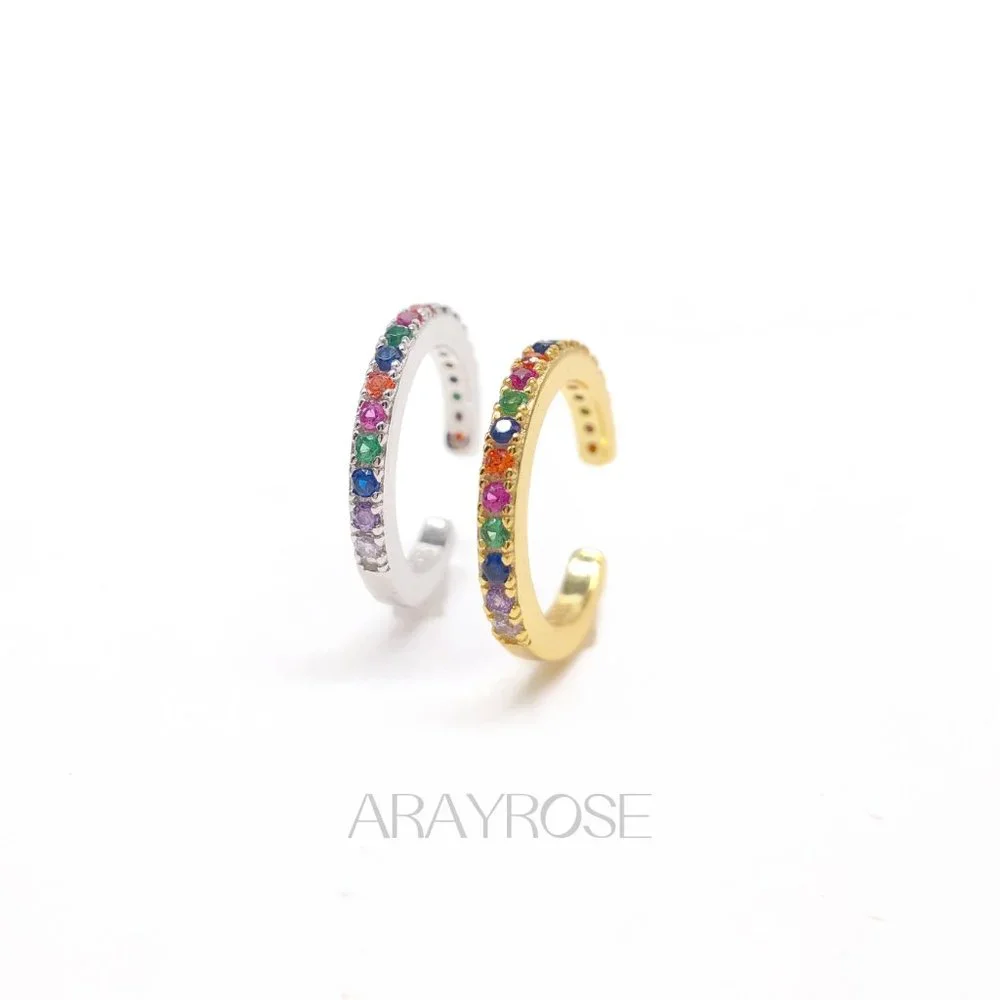 New Rainbow Conch Cuff, Ear Cuff No Piercing, Gold Ear Wrap, 18k Gold 925 Silver - Picture 2 of 10